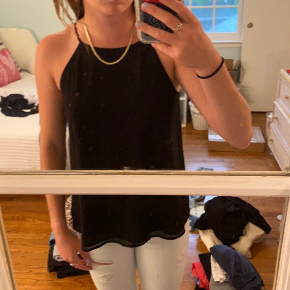 Black halter silk blouse